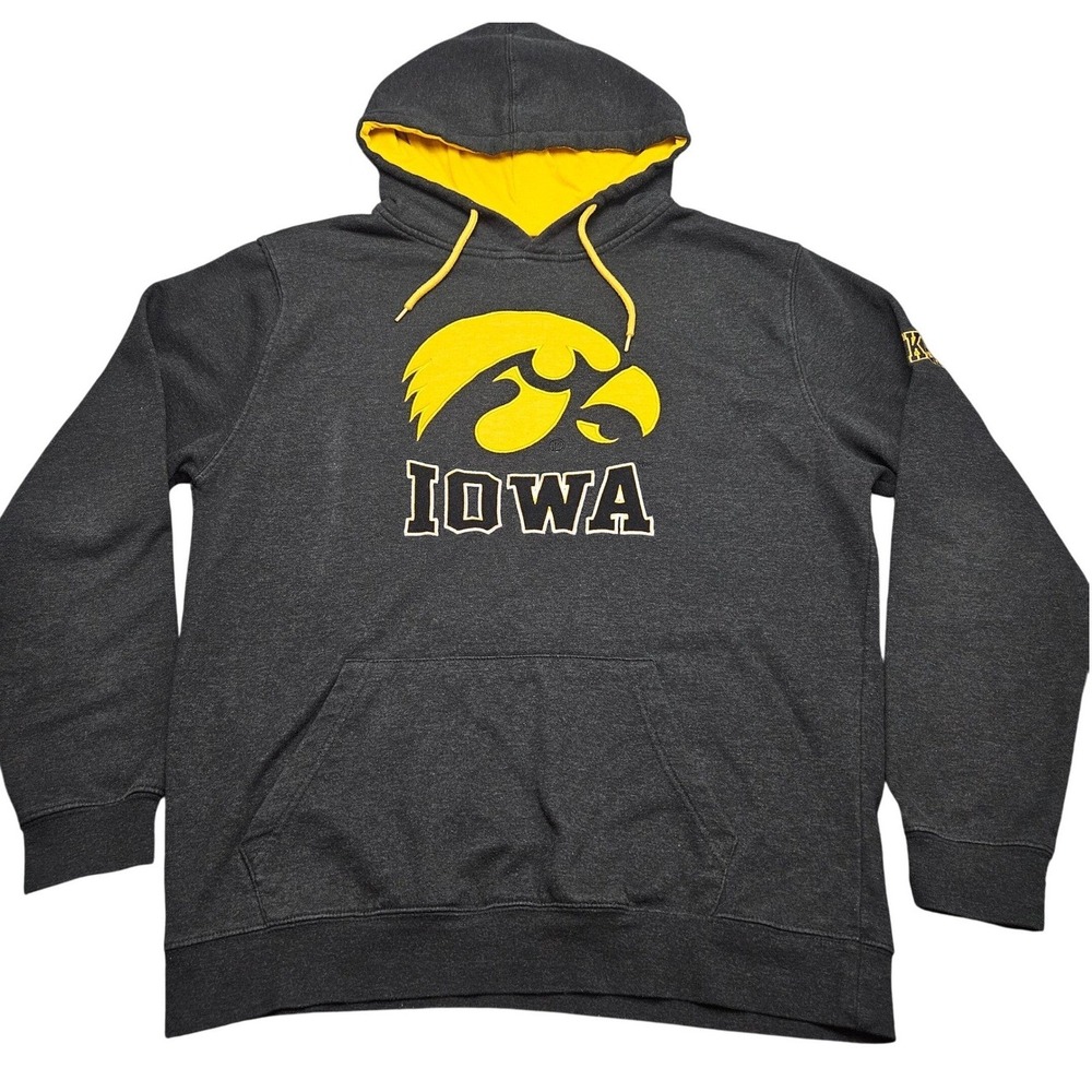 Iowa Hawkeyes Hoodie Mens L Charcoal Black Yellow NCAA Collegiate Sweatshirt